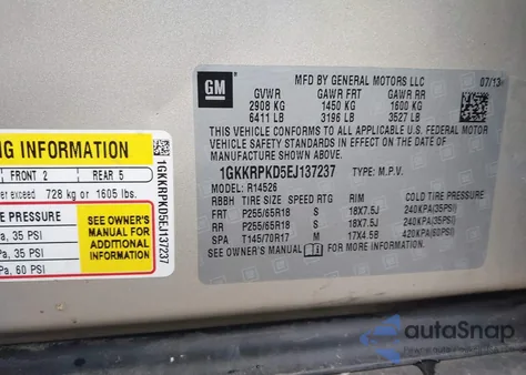 2014 GMC Acadia Sle-2 из США, поврежденный, VIN 1GKKRPKD5EJ137237